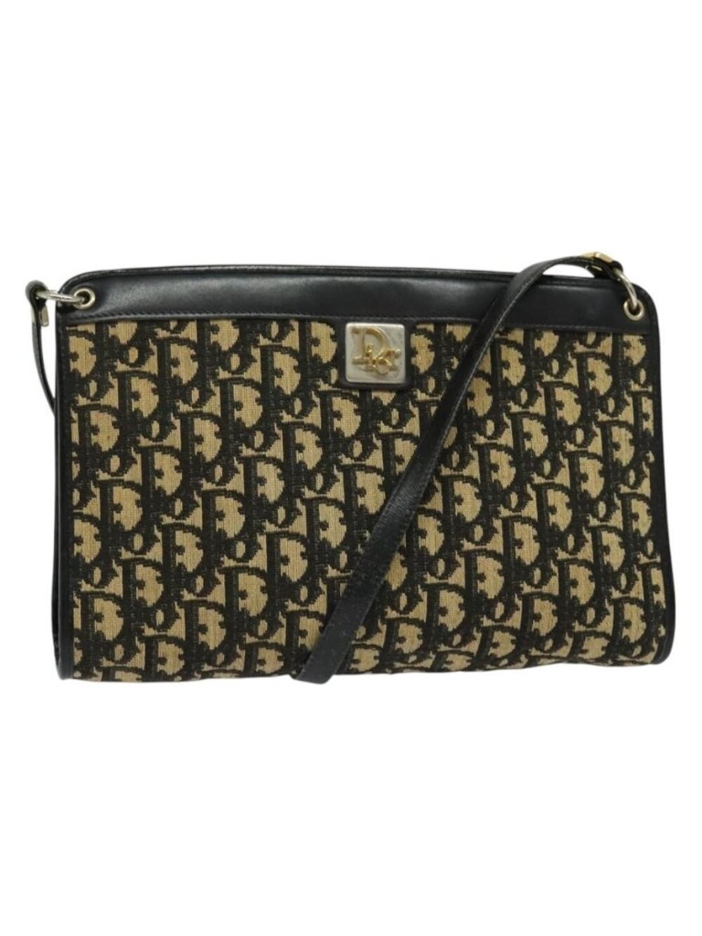 Authentic Christian Dior Shoulder Bag Navy Gold